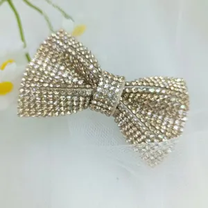 Sparkling rhinestone bow accessory detail view, shiny crystal bow for shoes and hair clips.