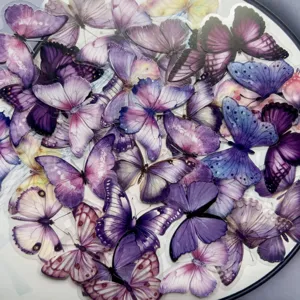Cute butterfly stickers pack, transparent waterproof PET journal decoration, 40 pieces.
