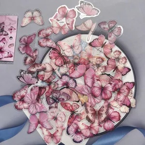 Cute pink butterfly sticker pack, 40pcs PET transparent stickers for journaling and DIY.