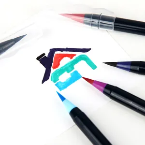 Detail view of colorful watercolor brush pens with soft tips, ideal for manga and painting art.