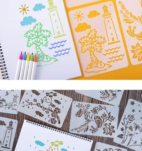 Plastic drawing stencils set with various patterns for DIY scrapbooking, kids art and crafts.