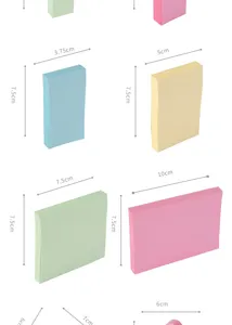 Vista dettagliata di foglietti adesivi colorati con varie misurazioni di dimensioni.