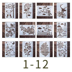 Hollow painting templates drawing stencils set for DIY photo albums and school art projects.