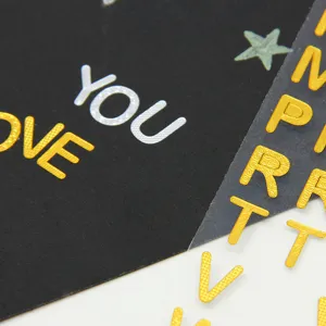 Embossed gold silver letter number stickers for DIY journal photo album decorative crafts.