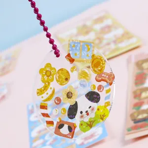 Cute acrylic guka pendant keychain with pink ball chain and lovely cartoon dog stickers for DIY crafts