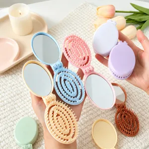Spazzola per capelli pieghevole portatile con specchio mini pettine da viaggio