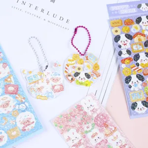 Cute DIY Guka sticker set and transparent acrylic shaker keychain with animal design.