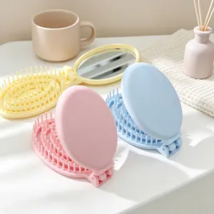 Spazzola per capelli pieghevole portatile con specchio, mini pettine da massaggio 2 in 1 per viaggi