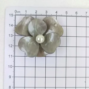 Grey resin flower charm detail with pearl and rhinestone for DIY hair clips or accessories