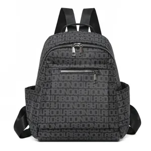 Women fashion casual travel backpack large capacity grey monogram print school book bag.