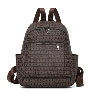 Stylish fashion women monogram print backpack casual travel large capacity brown school bag