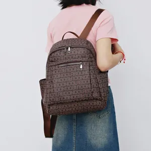Stylish women's monogram print backpack large capacity casual travel school bag chic design
