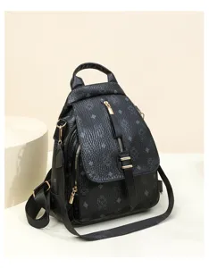 Women black vintage leather backpack casual commute large capacity stylish school bag