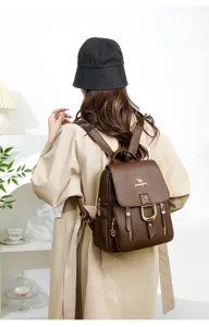 Women's stylish soft leather backpack large capacity casual travel school bag brown