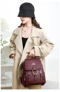 Stylish women soft leather backpack with large capacity, perfect for casual travel and daily commute.