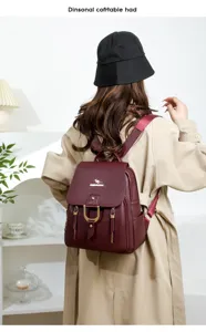 Soft leather backpack for women, large capacity fashion casual commute travel backpack.