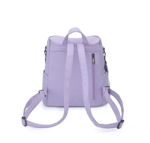 Back view detail of light purple anti-theft women backpack with secure zipper pocket.