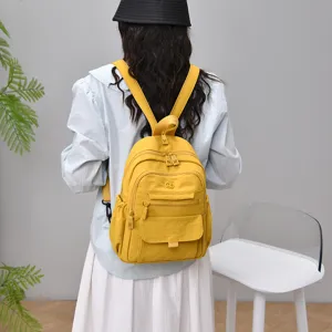 Women nylon backpack casual lightweight travel daypack stylish school book bag yellow