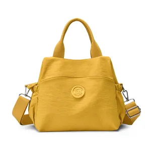 Casual nylon tote shoulder bag for women, large capacity daily commuter handbag in yellow.