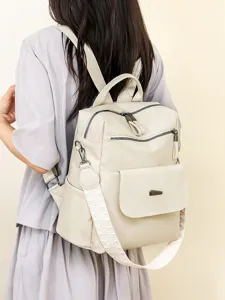 Women vintage soft leather backpack large capacity casual anti-theft shoulder bag with wide strap