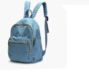Sac à dos en jean classique avec poche zippée avant, sac d'école vintage décontracté.