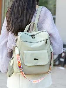 Women's backpack lightweight anti-theft casual daypack with colorful embroidered wide strap