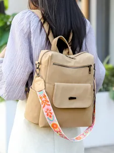 Women casual backpack with colorful wide strap anti theft travel rucksack back view