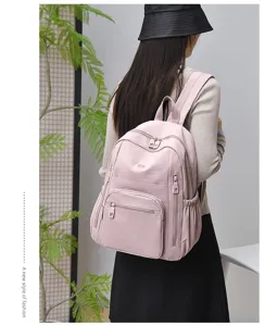 Women casual waterproof nylon backpack stylish travel school bag pink lightweight daypack
