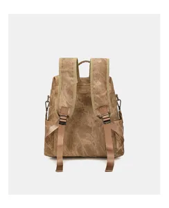 Beige Vintaged Damen Canvas Rucksack, lässige modische Freizeittasche mit verstellbaren Gurten.