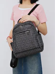 Stylish women's monogram backpack with large capacity, casual daily travel book bag.