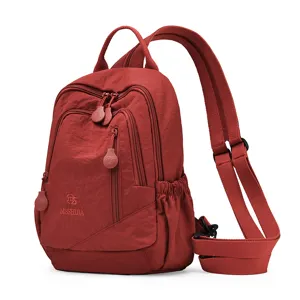 Red nylon small backpack women lightweight multi-pocket casual daily travel daypack