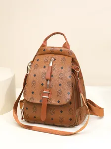 Vintage PU Leather Backpack For Women Large Capacity Casual Commuting Travel Bookbag With Monogram And Pockets