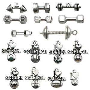 Sports themed metal charms alloy DIY necklace bracelet pendants sports ball dumbbell jewelry making