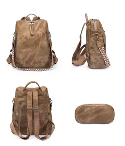 Vintage PU leather women backpack stylish casual travel daypack casual daily school bag