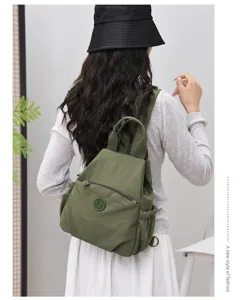 Multifunctional lightweight nylon backpack casual travel daypack for women green daily use