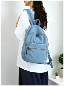 Sac à dos en denim léger pour homme et femme, cartable de loisir vintage pour le quotidien.