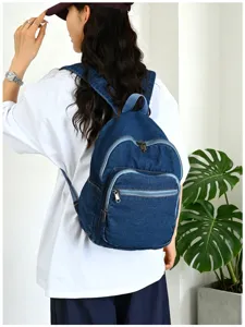 Sac à dos en denim vintage pour femme et homme, cartable élégant et pratique pour le quotidien.