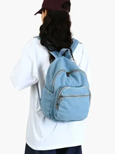 Sac à dos en denim vintage décontracté classique pour l'école, léger et pratique ici.