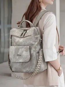 Damen Vintage gewaschenes Leder Rucksack stilvoller lässiger Tagesrucksack in grau