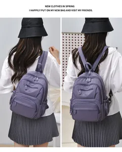 Women's nylon waterproof multi-pocket backpack detail view, lightweight large capacity
