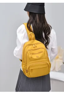 Stylish yellow nylon backpack for women with multi-pockets casual daily commute school bag