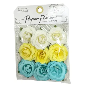Flores de papel artificiales 9 pcs, rosas decorativas en colores variados para manualidades.