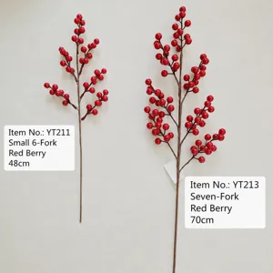 Artificial red berry branches for New Year home decor, 48cm and 70cm sizes, vibrant festive floral.