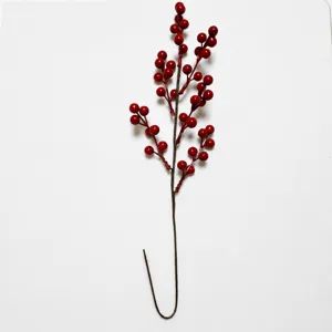 Artificial red berry branch winterberry simulation floral stem for home decor 48cm