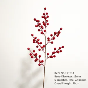 Artificial red berry branch Christmas winterberry floral stem home decor 70cm tall 72 berries