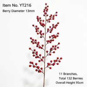 Artificial red berry branch for home decor, Christmas floral arrangement and New Year.