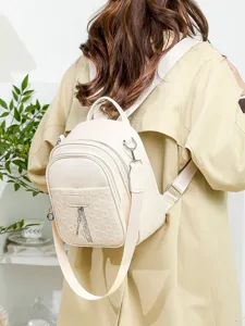 Stylish women casual mini backpack beige PU leather daily travel daypack fashion bag