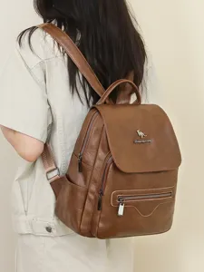 Women brown pu leather casual backpack stylish daily travel school book bag travel daypack