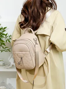 Casual women backpack stylish PU leather daily commuting travel small book bag beige