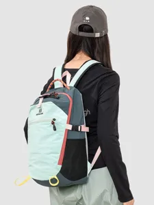 Outdoor hiking backpack for men and women, featuring a stylish color-block design in grey and mint.